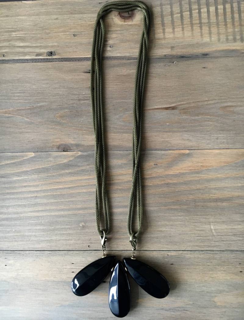 Schwarzer Onyx Tropfen Doppelt Lange Halskette Schwarzer Onyx Tropfen Doppelt Lange Halskette von RafaPeinador
