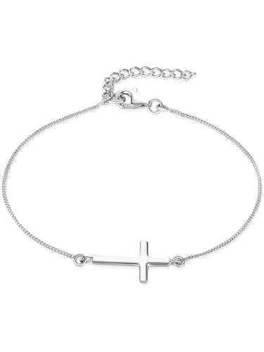 Rafaela Donata Damen-Armband Kreuz 925 Silber rhodiniert 17 + 3 cm - Armkettchen mit Kreuz-Anhänger Religion Länge bis 20 cm religiöser Schmuck 60903102 von Rafaela Donata