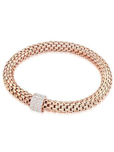 Rafaela Donata Damen-Gliederarmband Edelstahl roségold Glas weiß - Edelstahlarmband mit Steinchen Armband ohne Verschluss Armband elastisch von Rafaela Donata