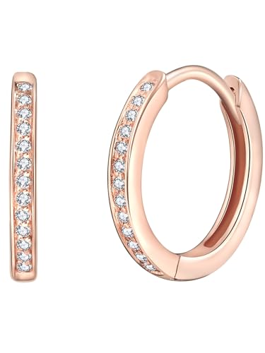 Rafaela Donata Damen Creolen aus 925/- Sterling Silber rosévergoldet mit Zirkonia weiß - Klappcreolen Silbercreolen Rosegold klassisch von Rafaela Donata