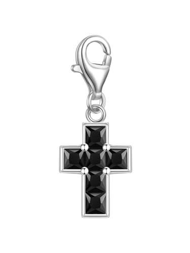Rafaela Donata Damen Charm Anhänger aus 925/- Sterling Silber rhodiniert mit Zirkonia schwarz Kreuz Silbercharm von Rafaela Donata