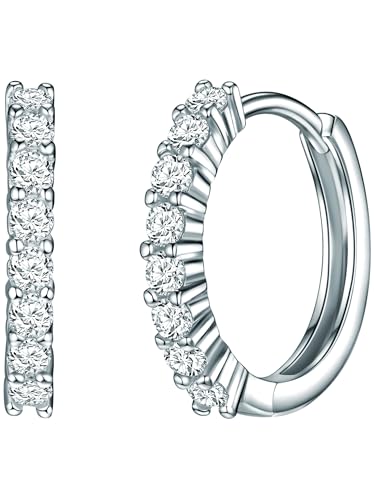 Rafaela Donata Damen Creolen aus 925/- Sterling Silber mit Zirkonia weiß - Klappcreolen Silbercreolen klassisch von Rafaela Donata