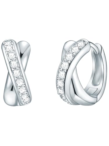 Rafaela Donata Damen Creolen aus 925/- Sterling Silber mit Zirkonia - Silbercreolen Klappcreolen von Rafaela Donata