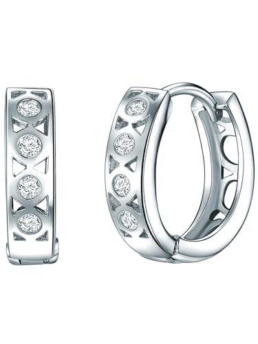 Rafaela Donata Damen Creolen aus 925/- Sterling Silber mit Zirkonia weiß - Klappcreolen Silbercreolen mit Muster von Rafaela Donata