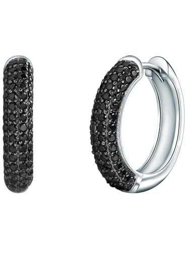 Rafaela Donata Damen Creolen aus 925/- Sterling Silber mit Zirkonia schwarz - Klappcreolen Silbercreolen mit farbigen Steinen von Rafaela Donata