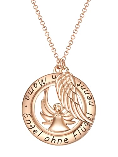 Rafaela Donata Damen Halskette mit Anhänger Messing rosévergoldet mit Engel Flügel und Spruch Engel ohne Flügel nennt man Mama Geschenk für Mama von Rafaela Donata
