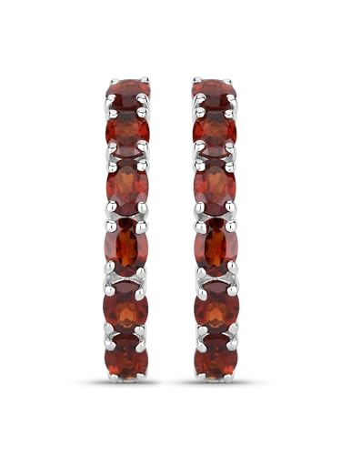 Rafaela Donata Damen Klappcreolen aus 925/- Sterling Silber rhodiniert mit Granat bordeaux Edelsteinohrringe Edelsteingröße 4x3 mm von Rafaela Donata