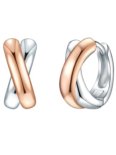 Rafaela Donata Damen Creolen aus 925/- Sterling Silber rosévergoldet - Silbercreolen Bicolor Klappcreolen zweifarbig von Rafaela Donata
