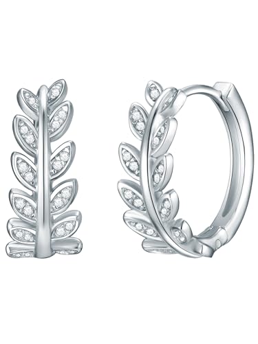 Rafaela Donata Damen Creolen aus 925/- Sterling Silber mit Zirkonia weiß - Klappcreolen Blätter von Rafaela Donata