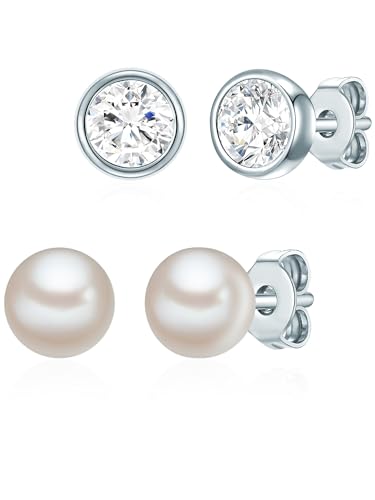 Rafaela Donata Damen Ohrstecker 2er Set 925/- Sterling Silber verziert mit Kristallen von Swarovski® Süßwasser-Zuchtperle ca. 6,0 mm von Rafaela Donata