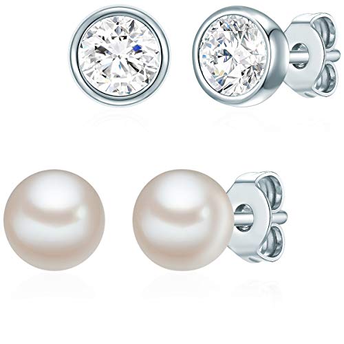 Rafaela Donata Damen Ohrstecker 2er Set 925/- Sterling Silber verziert mit Kristallen von Swarovski® Süßwasser-Zuchtperle ca. 6,0 mm von Rafaela Donata