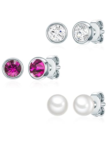 Rafaela Donata Damen Ohrstecker 3er Set 925/- Sterling Silber verziert mit Kristallen von Swarovski® Süßwasser-Zuchtperle ca. 4,6 mm von Rafaela Donata