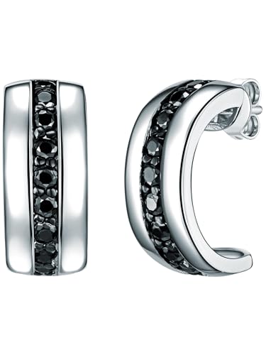 Rafaela Donata Damen Creolen aus 925/- Sterling Silber mit Zirkonia schwarz - Halbcreolen Silbercreolen mit farbigen Steinen von Rafaela Donata