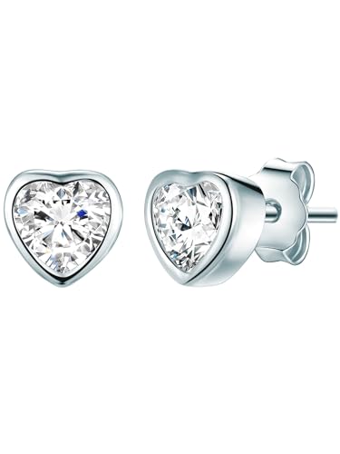 Rafaela Donata Damen Ohrstecker Herz aus 925/- Sterling Silber mit Zirkonia weiß - Herzohrstecker Herzschmuck Silberohrstecker Mädchen von Rafaela Donata