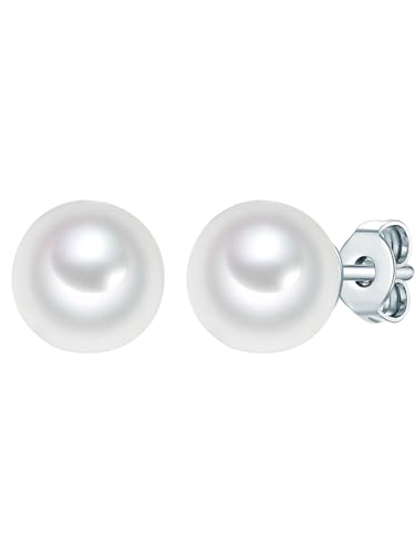 Rafaela Donata Damen Perlenohrstecker aus 925/- Sterling Silber mit Rund Südsee-Muschelkernperle 8 mm weiß - Silberohrstecker von Rafaela Donata