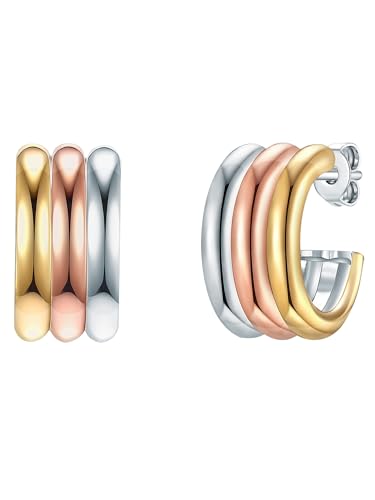 Rafaela Donata Damen Creolen aus 925/- Sterling Silber Rosevergoldet Gelbvergoldet - Halbcreolen tri-color von Rafaela Donata