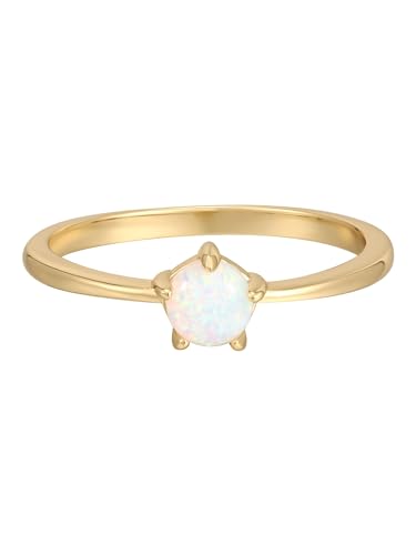Rafaela Donata Damen Ring 925/- Sterling Silber gelbvergoldet 14 Karat mit Opal (synth.) weiß Solitärring von Rafaela Donata