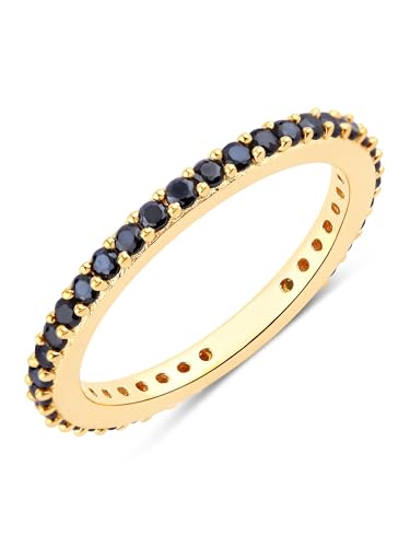 Rafaela Donata Damen Ring aus 925/- Sterling Silber gelbvergoldet 14 Karat mit Spinell schwarz Eternity-Ring Edelsteinring von Rafaela Donata