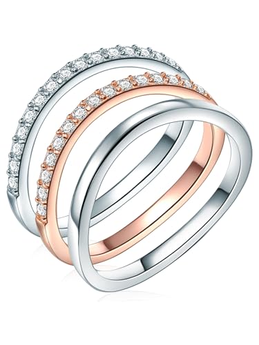 Rafaela Donata Damen Set (Ring 3er) 925/- Sterling Silber rhodiniert/rosévergoldet 18 Karat Zirkonia weiß Silberring von Rafaela Donata