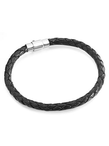 Rafaela Donata Unisex Lederarmband Echtleder Schwarz Magnetverschluss - Basic Echtleder-Armband Geflochten Damen Herren Steckverschluss in Edelstahl von Rafaela Donata