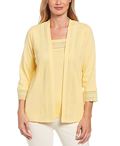 Rafaella Damen 1x1 Rib Knit Cardigan with Eyelet Trim Hemd, Hellgelb, Small von Rafaella