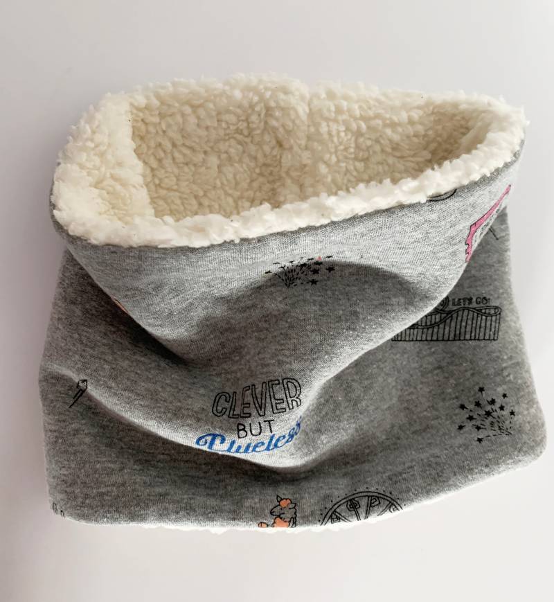 Loop Schal Schlauchschal Loopschal Kinder 4-7 Jahre Teddyfleece Grau Jersey von Rafetti