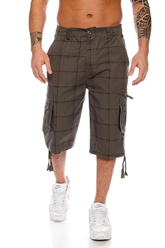 Herren Bermuda kariert Cargo Style mit Seitentaschen Gummizug M-8XL (RT-330-Oliv-5XL) von Raff&Taff