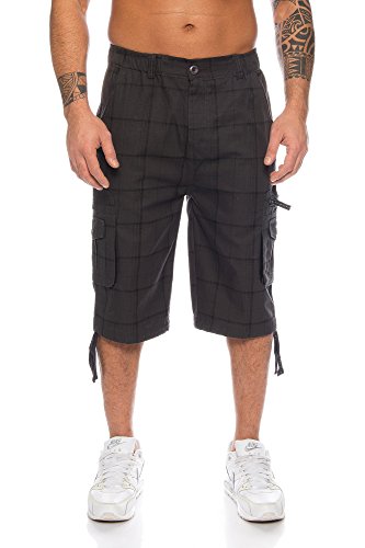 Herren Bermuda kariert MK 330 Cargo Style mit Seitentaschen Gummizug S-XXL (L, Anthra) von Raff&Taff