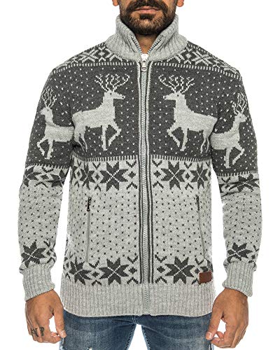 Raff&Taff Herren Feinstrick Pullover Norweger Langarmshirt Longsleeve Renntier Weihnachtspullover Eiskristalle Rundhals (6XL~60, Anthrazit (308)) von Raff&Taff