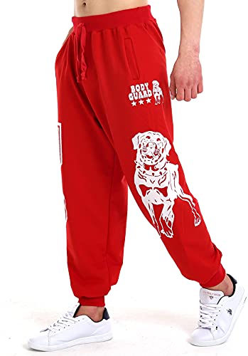 Raff&Taff Herren Jogginghose Bodyguard Bulldog Coole Lässige Sporthose Freizeithose (Rot, 3XL) von Raff&Taff