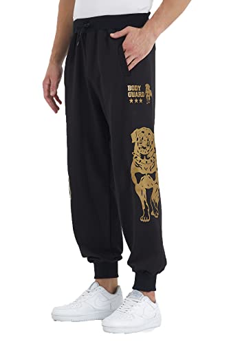 Raff&Taff Herren Jogginghose Bodyguard Bulldog Coole Lässige Sporthose Freizeithose Schwarz/Gold 3XL von Raff&Taff