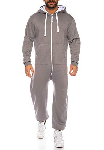 Raff & Taff Herren Jumpsuit Overall Trainingsanzug Fitnessbekleidung Onesie Ganzkörperanzug Basic und Schlicht (Anthrazit, XL) von Raff&Taff