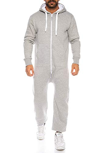 Raff & Taff Herren Jumpsuit Overall Trainingsanzug Fitnessbekleidung onesie Ganzkörperanzug Basic und Schlicht (RT-J-901 Hellgrau, S) von Raff&Taff