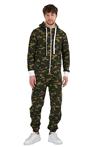Raff & Taff Herren Jumpsuit Overall Trainingsanzug Fitnessbekleidung Onesie Ganzkörperanzug Basic und Schlicht (RT-J-902 Woodland, M) von Raff&Taff