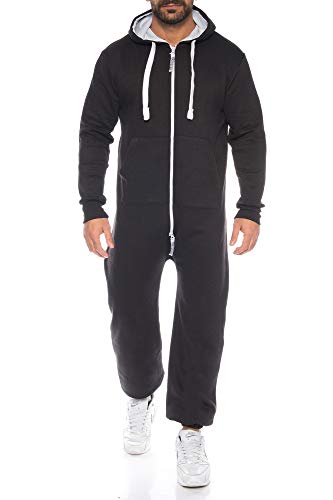 Raff & Taff Herren Jumpsuit Overall Trainingsanzug Fitnessbekleidung Onesie Ganzkörperanzug Basic und Schlicht (Schwarz, XXL) von Raff&Taff