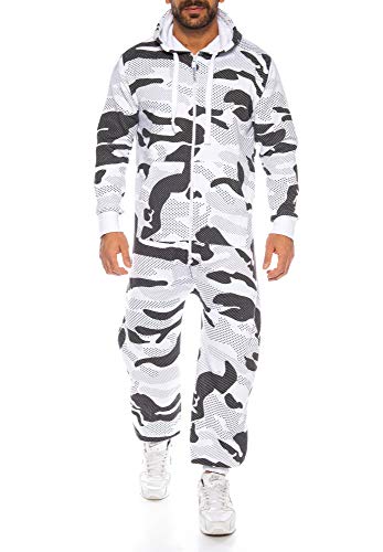 Raff & Taff Herren Jumpsuit Overall Trainingsanzug Fitnessbekleidung onesie Ganzkörperanzug Basic und Schlicht (RT-J-902 Snowleopard, L) von Raff&Taff