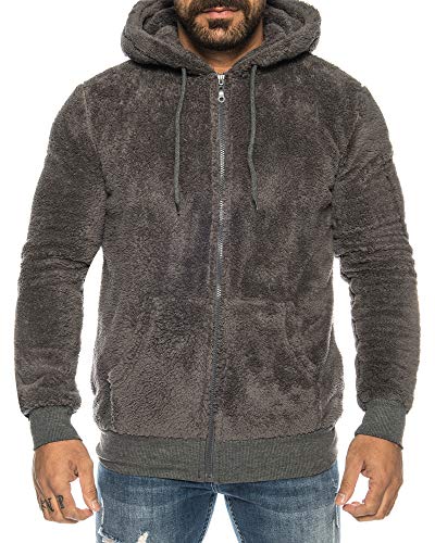 Raff &Taff Herren Kapuzenjacke Teddy Fleece Plüschjacke mit Kapuze Casuale Zip Hoodie Cardigan mit Kangrootaschen Kuschelig Weich (RT 2913-Anthrazit-3XL) von Raff&Taff