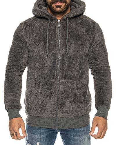 Raff &Taff Herren Kapuzenjacke Teddy Fleece Plüschjacke mit Kapuze Casuale Zip Hoodie Cardigan mit Kangrootaschen Kuschelig Weich (Anthrazit, 5XL) von Raff&Taff