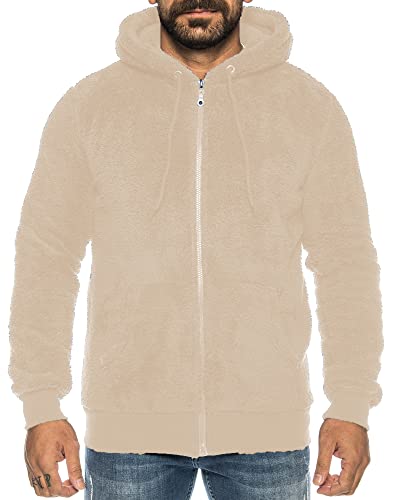 Raff &Taff Herren Kapuzenjacke Teddy Fleece Plüschjacke mit Kapuze Casuale Zip Hoodie Cardigan mit Kangrootaschen Kuschelig Weich (Beige, M) von Raff&Taff