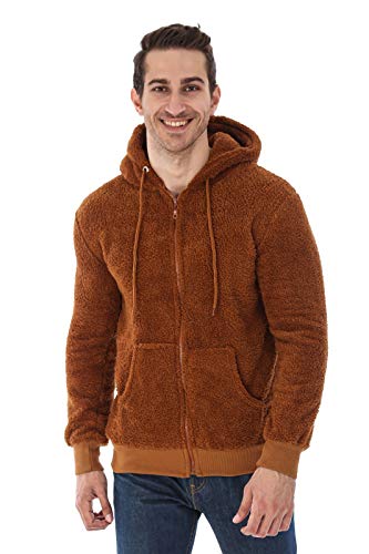 Raff &Taff Herren Kapuzenjacke Teddy Fleece Plüschjacke mit Kapuze Casuale Zip Hoodie Cardigan mit Kangrootaschen Kuschelig Weich (Braun, 4XL) von Raff&Taff