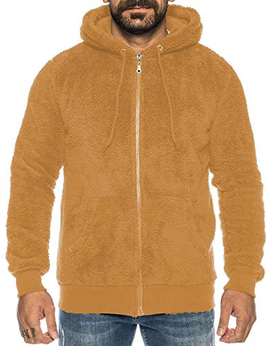 Raff &Taff Herren Kapuzenjacke Teddy Fleece Plüschjacke mit Kapuze Casuale Zip Hoodie Cardigan mit Kangrootaschen Kuschelig Weich (RT2913-Camel, 4XL) von Raff&Taff