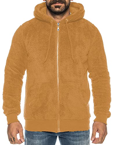 Raff &Taff Herren Kapuzenjacke Teddy Fleece Plüschjacke mit Kapuze Casuale Zip Hoodie Cardigan mit Kangrootaschen Kuschelig Weich (RT2913-Camel, XXL) von Raff&Taff