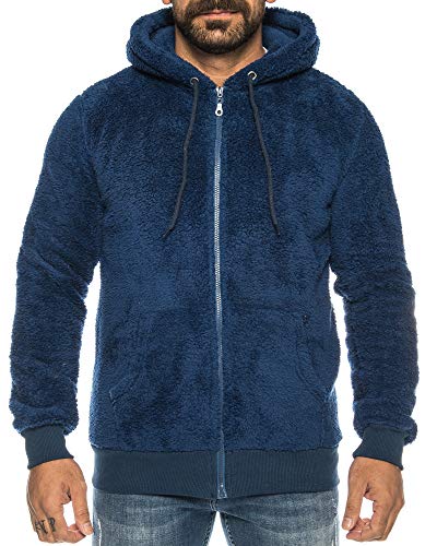 Raff &Taff Herren Kapuzenjacke Teddy Fleece Plüschjacke mit Kapuze Casuale Zip Hoodie Cardigan mit Kangrootaschen Kuschelig Weich (Nevi, 4XL~56/58) von Raff&Taff