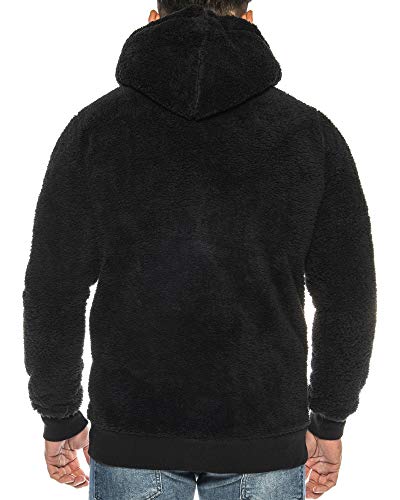 Raff &Taff Herren Kapuzenjacke Teddy Fleece Plüschjacke mit Kapuze Casuale Zip Hoodie Cardigan mit Kangrootaschen Kuschelig Weich (RT 2913 -Schwarz, XL~52) von Raff&Taff