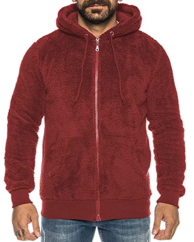 Raff &Taff Herren Kapuzenjacke Teddy Fleece Plüschjacke mit Kapuze Casuale Zip Hoodie Cardigan mit Kangrootaschen Kuschelig Weich (RT2913-Weinrot, 6XL) von Raff&Taff