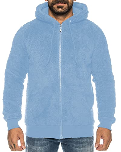 Raff &Taff Herren Kapuzenjacke Teddy Fleece Plüschjacke mit Kapuze Casuale Zip Hoodie Cardigan mit Kangrootaschen Kuschelig Weich (Rt-2913-Sky, XL) von Raff&Taff