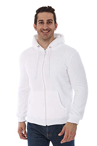 Raff &Taff Herren Kapuzenjacke Teddy Fleece Plüschjacke mit Kapuze Casuale Zip Hoodie Cardigan mit Kangrootaschen Kuschelig Weich (Weiß, 5XL) von Raff&Taff