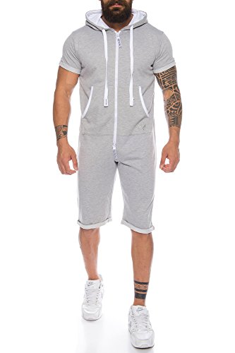 Raff & Taff Herren Onesie Jumppsuit Overall Jogger | Sommer Sport Freizeit Kurz Training | M - XXL (Hellgrau, XXL) von Raff&Taff