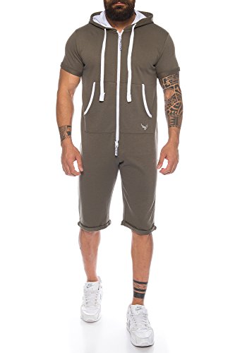 Raff & Taff Herren Onesie Jumppsuit Overall Jogger | Sommer Sport Freizeit Kurz Training | M - XXL (Oliv, M) von Raff&Taff