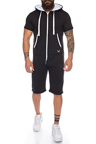Raff & Taff Herren Onesie Jumppsuit Overall Jogger | Sommer Sport Freizeit Kurz Training | M - XXL (Schwarz, M) von Raff&Taff